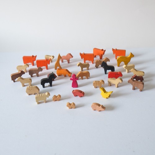 Vintage wooden farmer and farm - wooden,