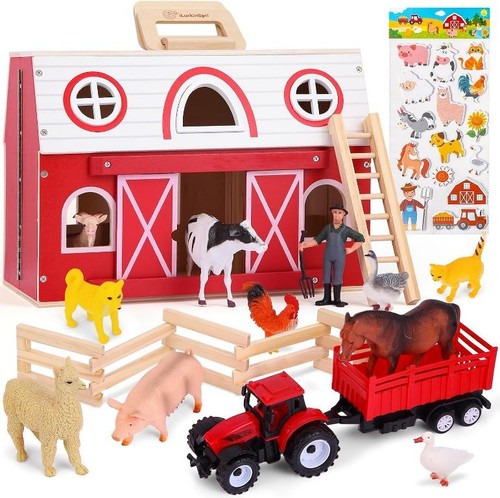 Wooden barn toy set with - toy, farm